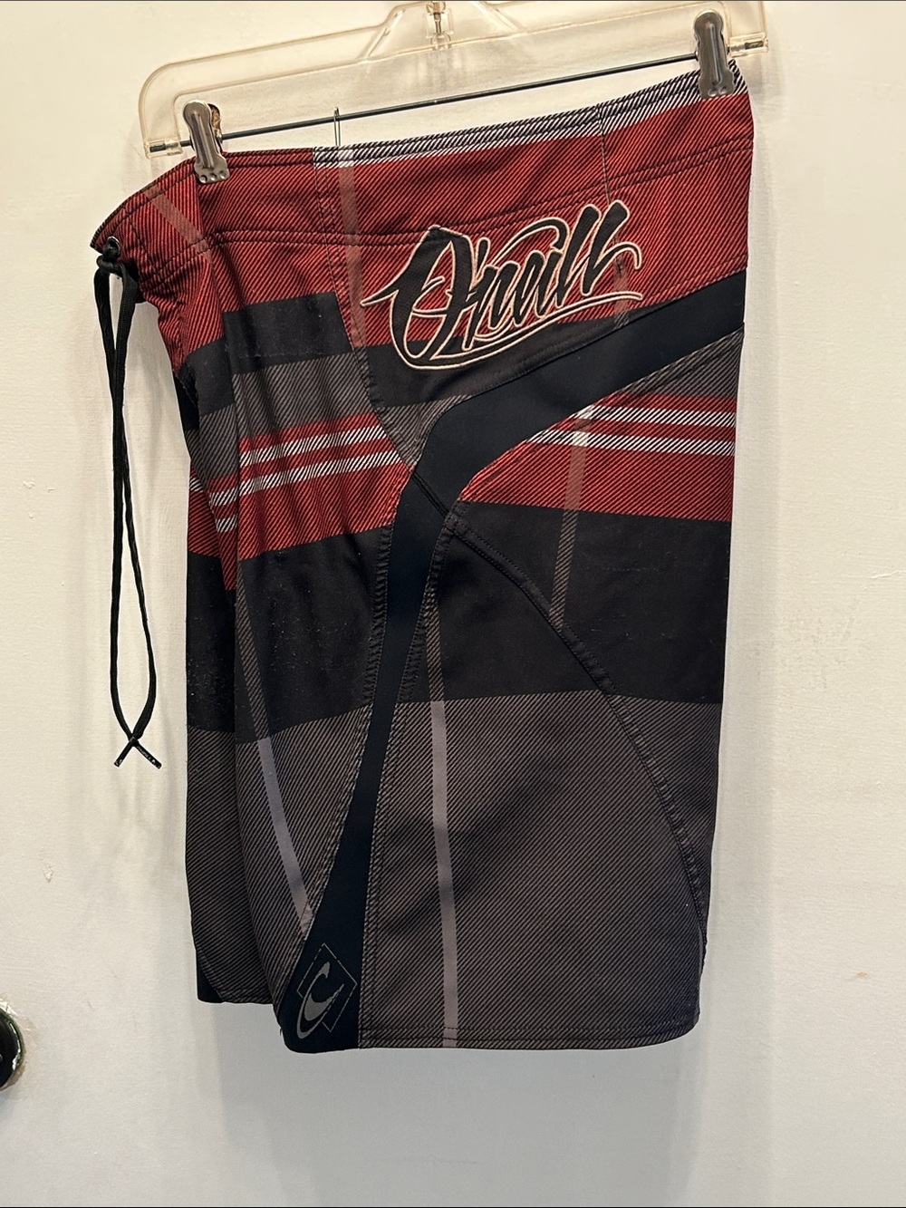 O'Neill Red and Black Plaid Men’s Board Shorts